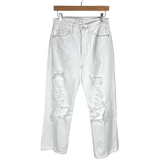 Frame Le Jane Crop Distressed Straight-Leg Jean 27 White Rumpled Blanc Destruct - Picture 4 of 15